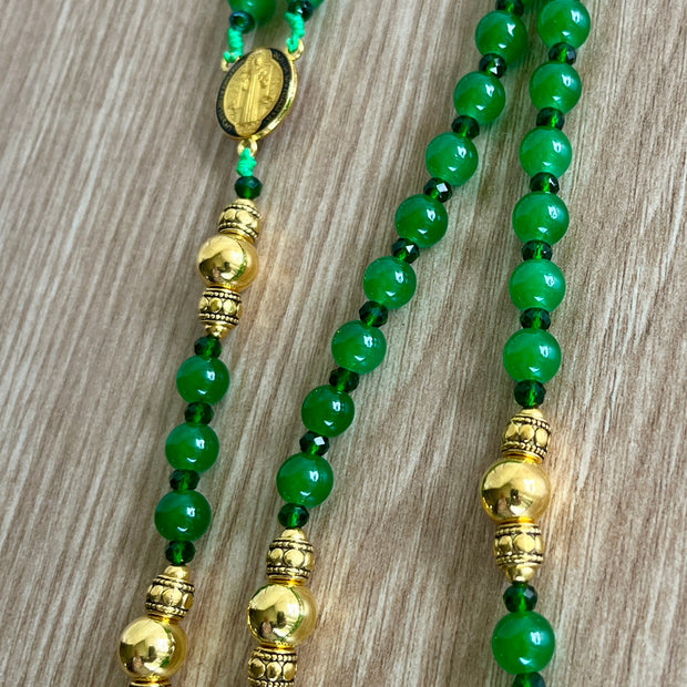 Emerald Green Glass & Gold-Plated Traditional Rosary