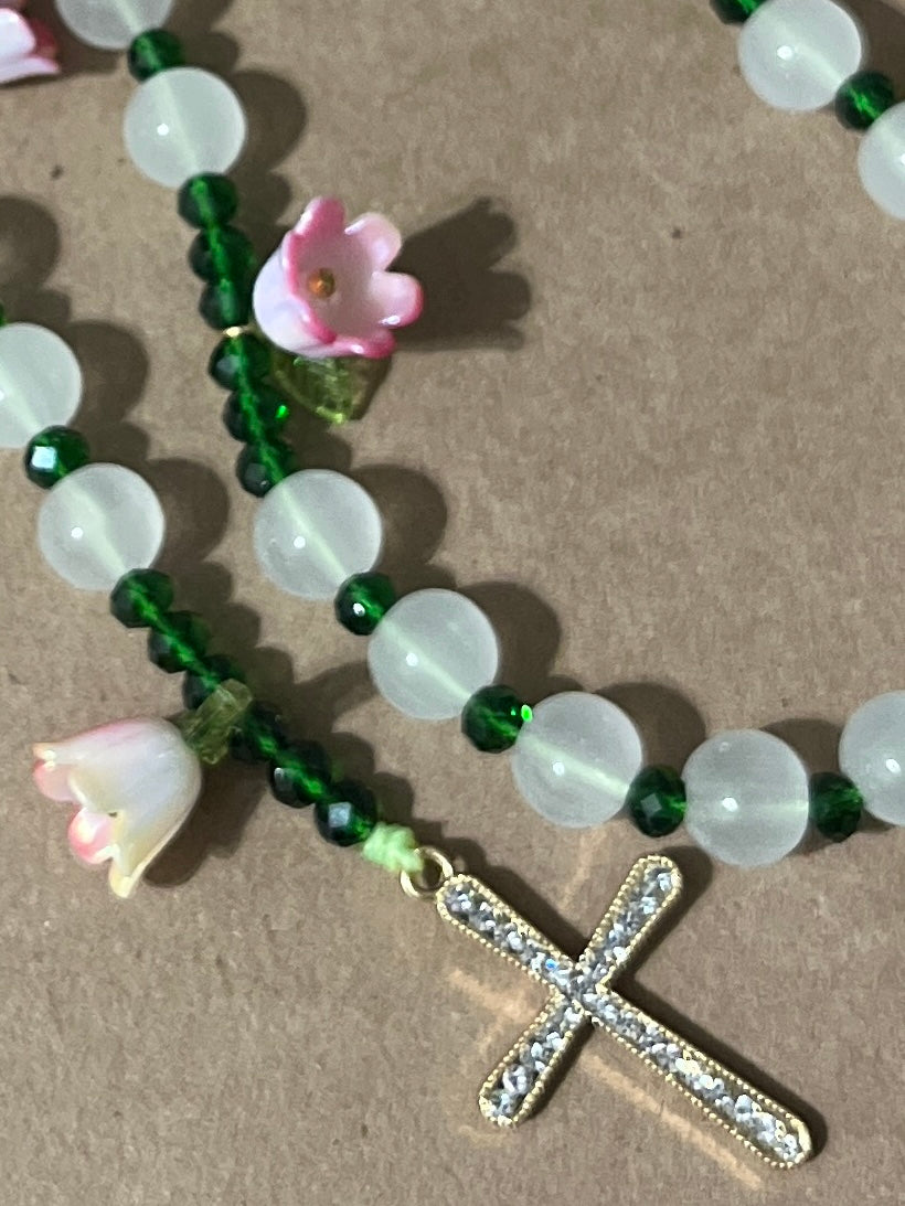 Julianna's Collection: Frosted Garden Tulip & Rhinestone Cross Rosary