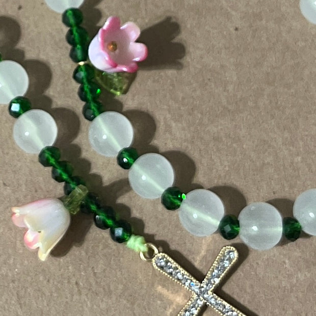Julianna's Collection: Frosted Garden Tulip & Rhinestone Cross Rosary