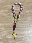 Crimson Flower Glass Pocket Rosary - Black Enamel Gold Cross