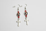 Divine Mercy Dangle Earrings - Red Crystal & Silver Cross