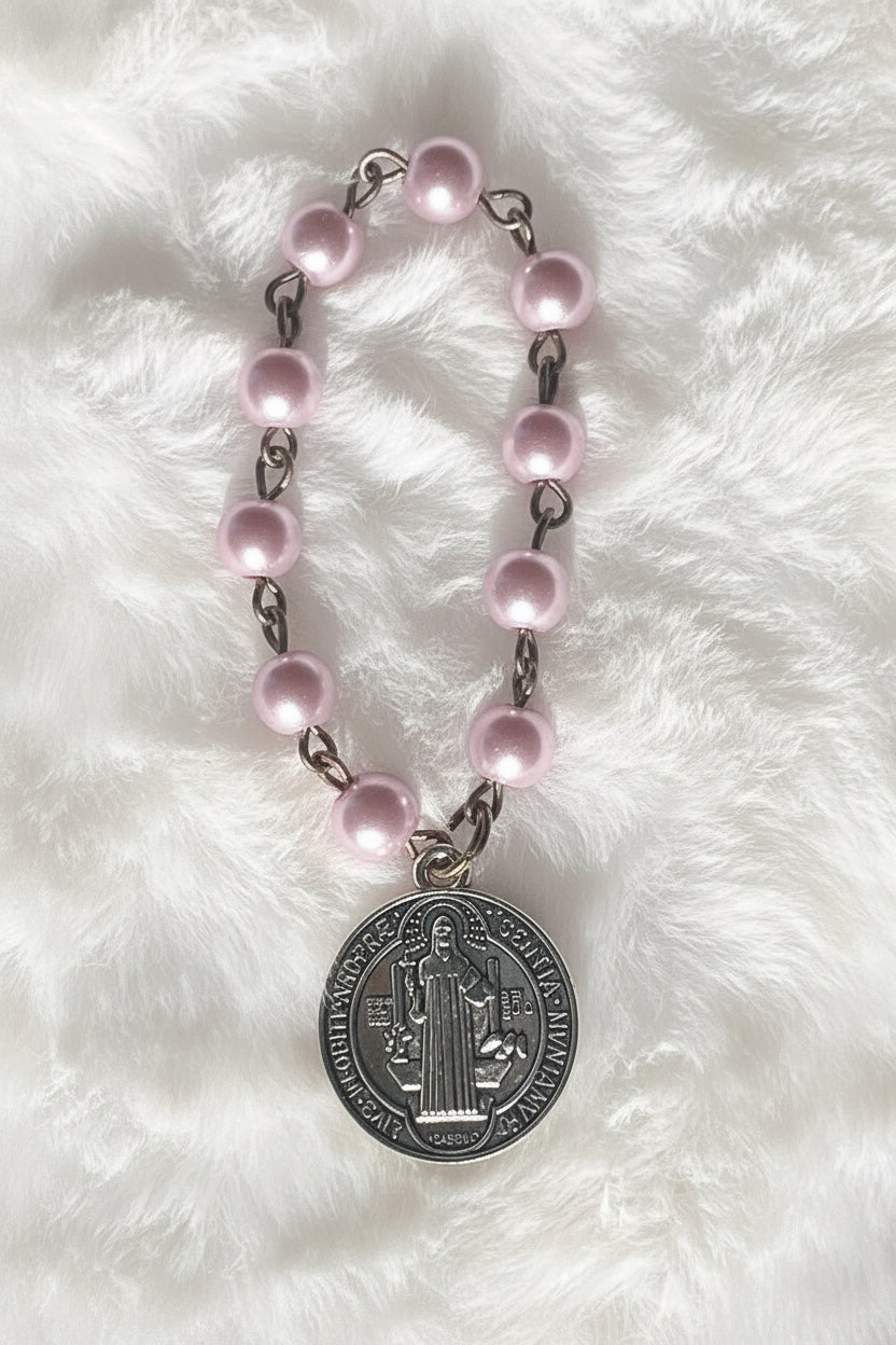 St. Benedict Pearl Mini Finger Rosary Ring - Pick Your Color