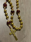 Gold-Plated Hail Mary & Crimson Glass Traditional Rosary