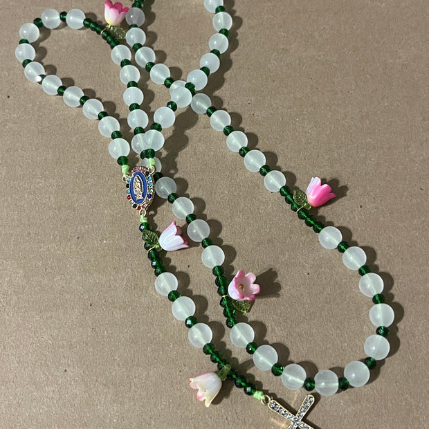 Julianna's Collection: Frosted Garden Tulip & Rhinestone Cross Rosary