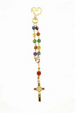 Rainbow Flower Glass 3-Piece Rosary, Bracelet & Keychain Gift Set