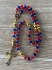Patriot Blue & Crimson Glass Traditional Rosary - Gold-Plated Accents