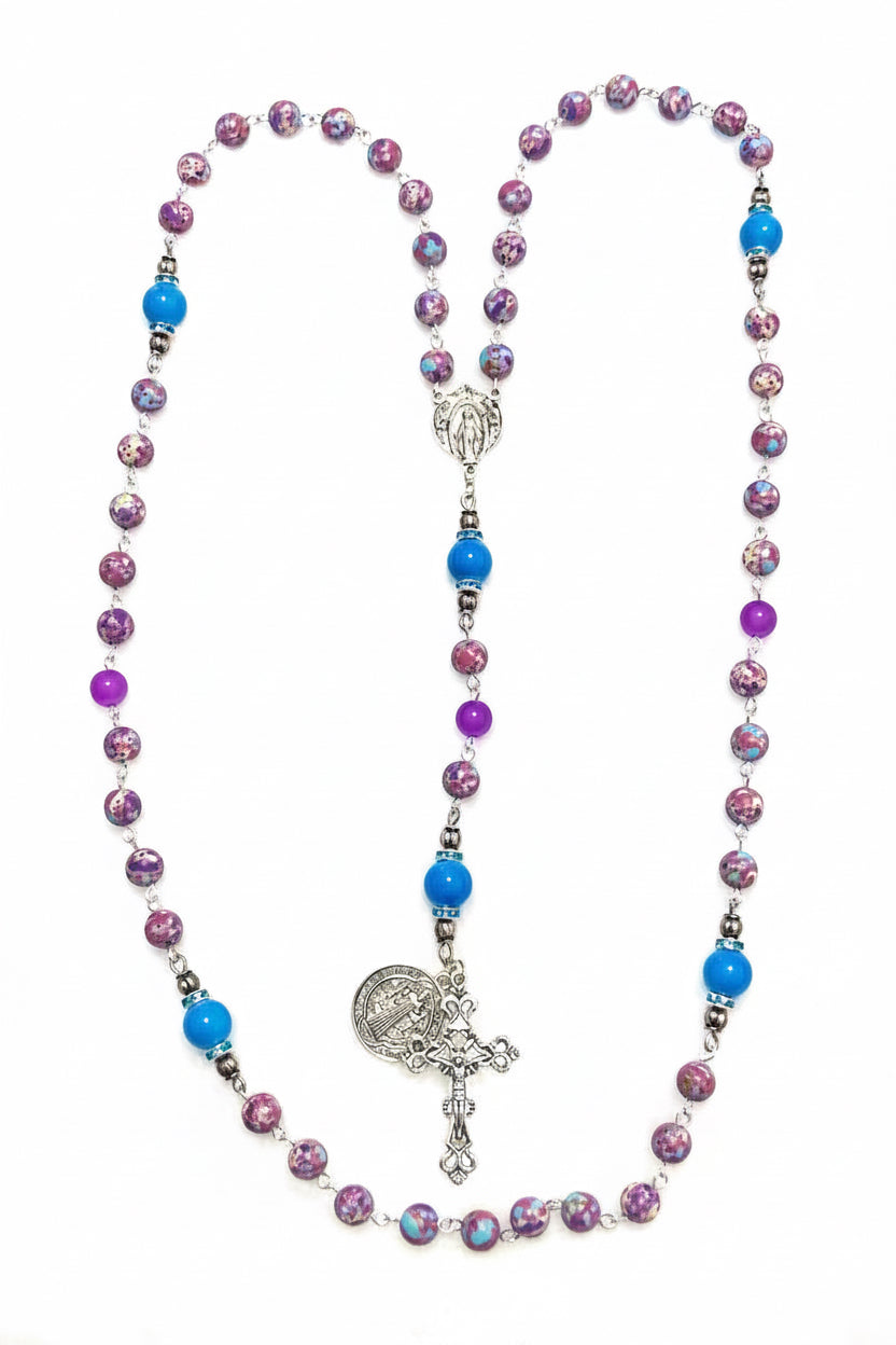 Purple Sea Sediment Jasper & Cobalt Blue Glass Rosary