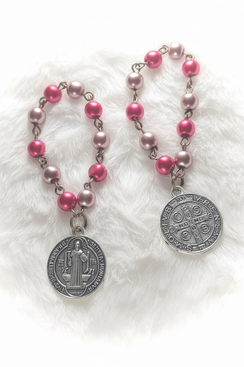 St. Benedict Pearl Mini Finger Rosary Ring - Pick Your Color