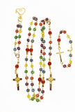 Rainbow Flower Glass 3-Piece Rosary, Bracelet & Keychain Gift Set