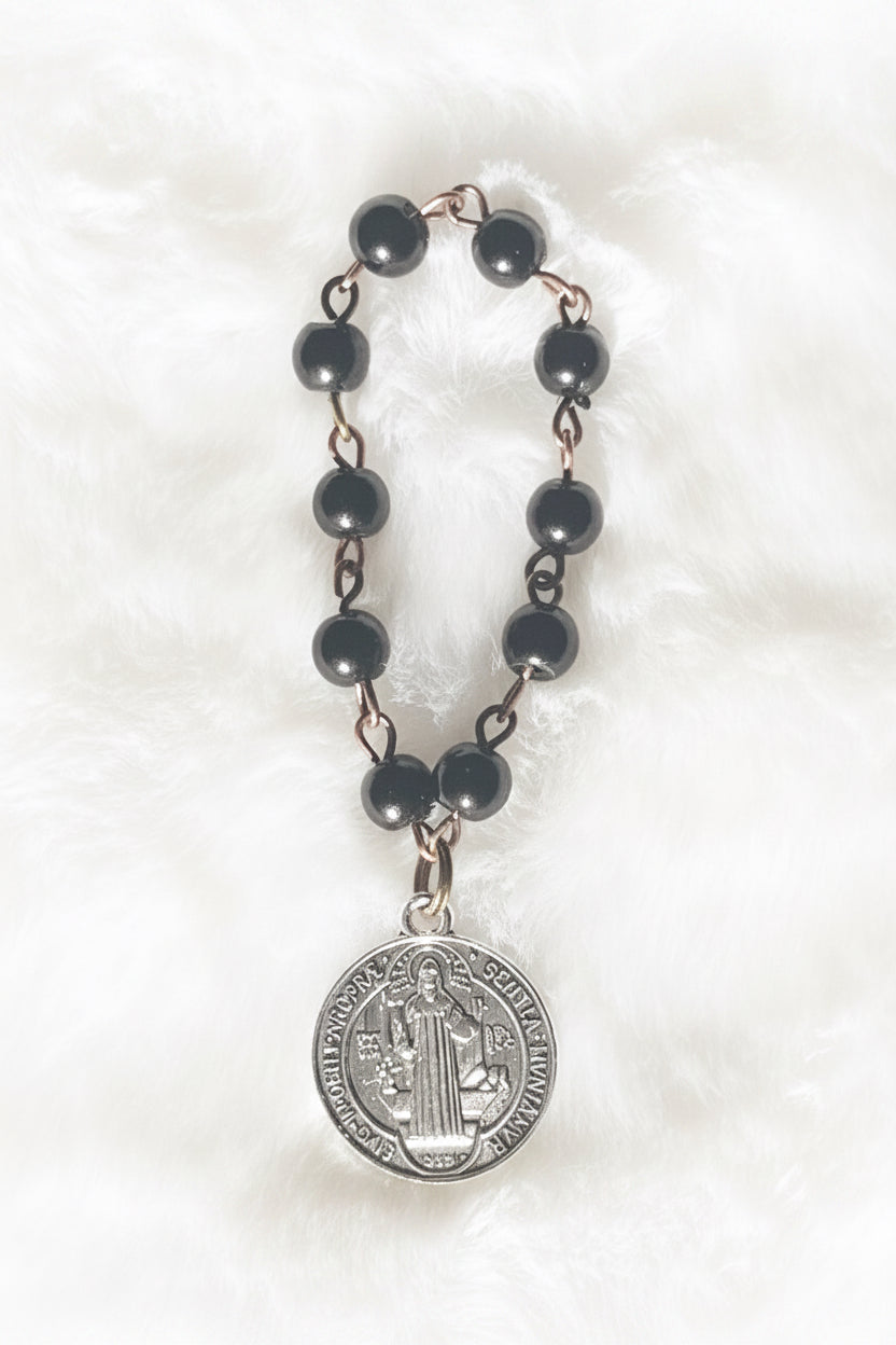 St. Benedict Pearl Mini Finger Rosary Ring - Pick Your Color