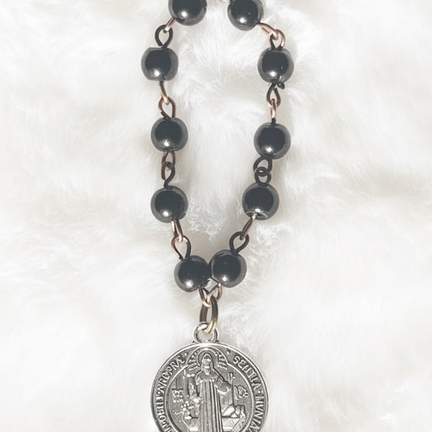 St. Benedict Pearl Mini Finger Rosary Ring - Pick Your Color