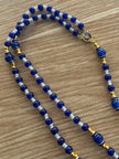 Cobalt Blue & White Glass Traditional Rosary - Blue Enamel Gold Cross