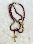Crimson & Jet Black Crystal Traditional Rosary - Gold Baroque Cross