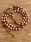 Pink Rhodonite Stone & Natural Wood Traditional Rosary