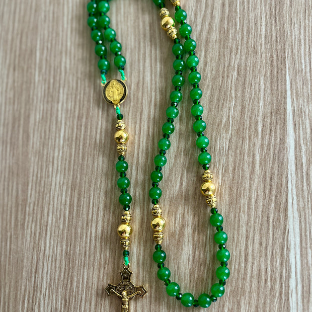 Emerald Green Glass & Gold-Plated Traditional Rosary