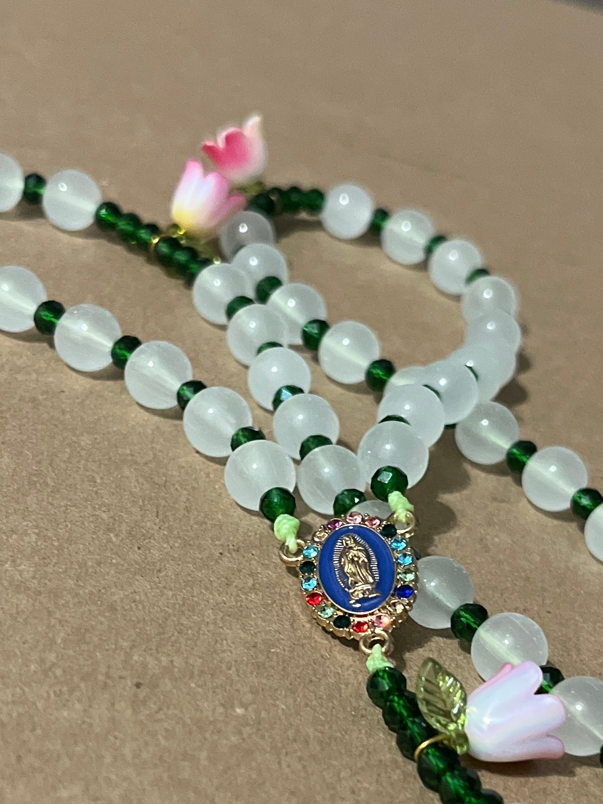 Julianna's Collection: Frosted Garden Tulip & Rhinestone Cross Rosary