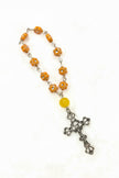 Orange Textured Flower Pocket Rosary - Silver Celtic Crucifix