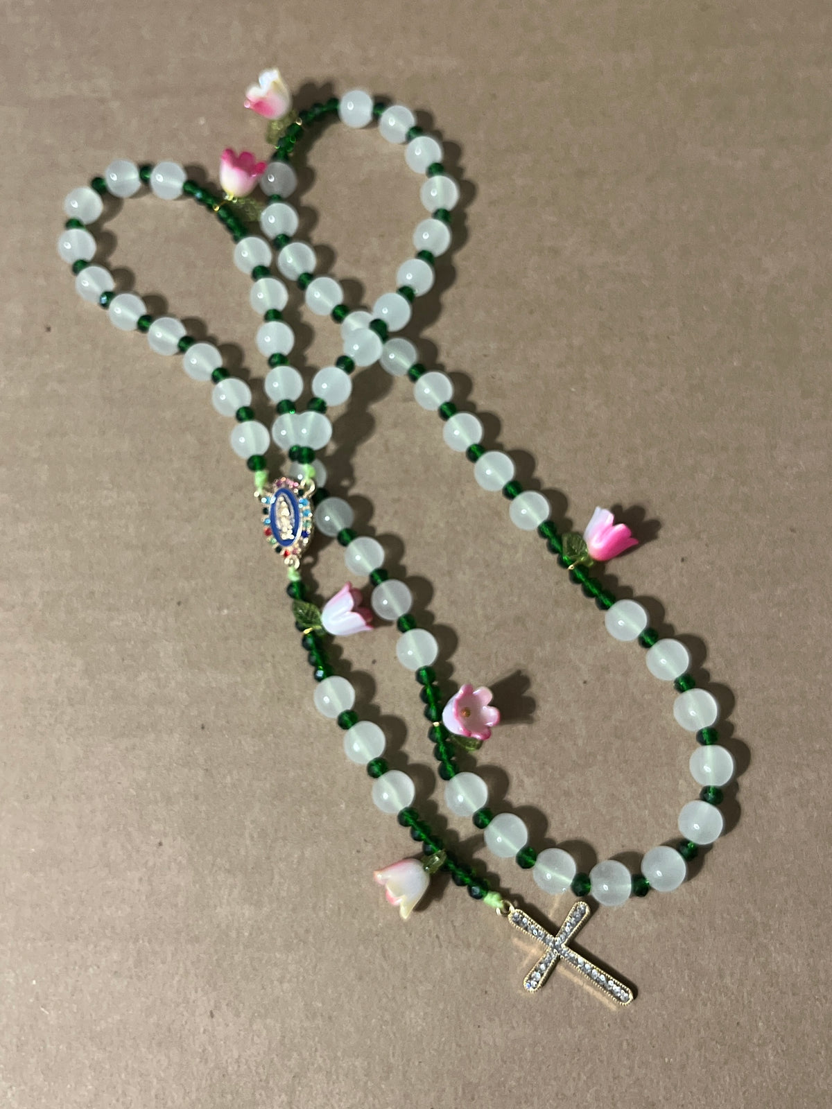 Julianna's Collection: Frosted Garden Tulip & Rhinestone Cross Rosary