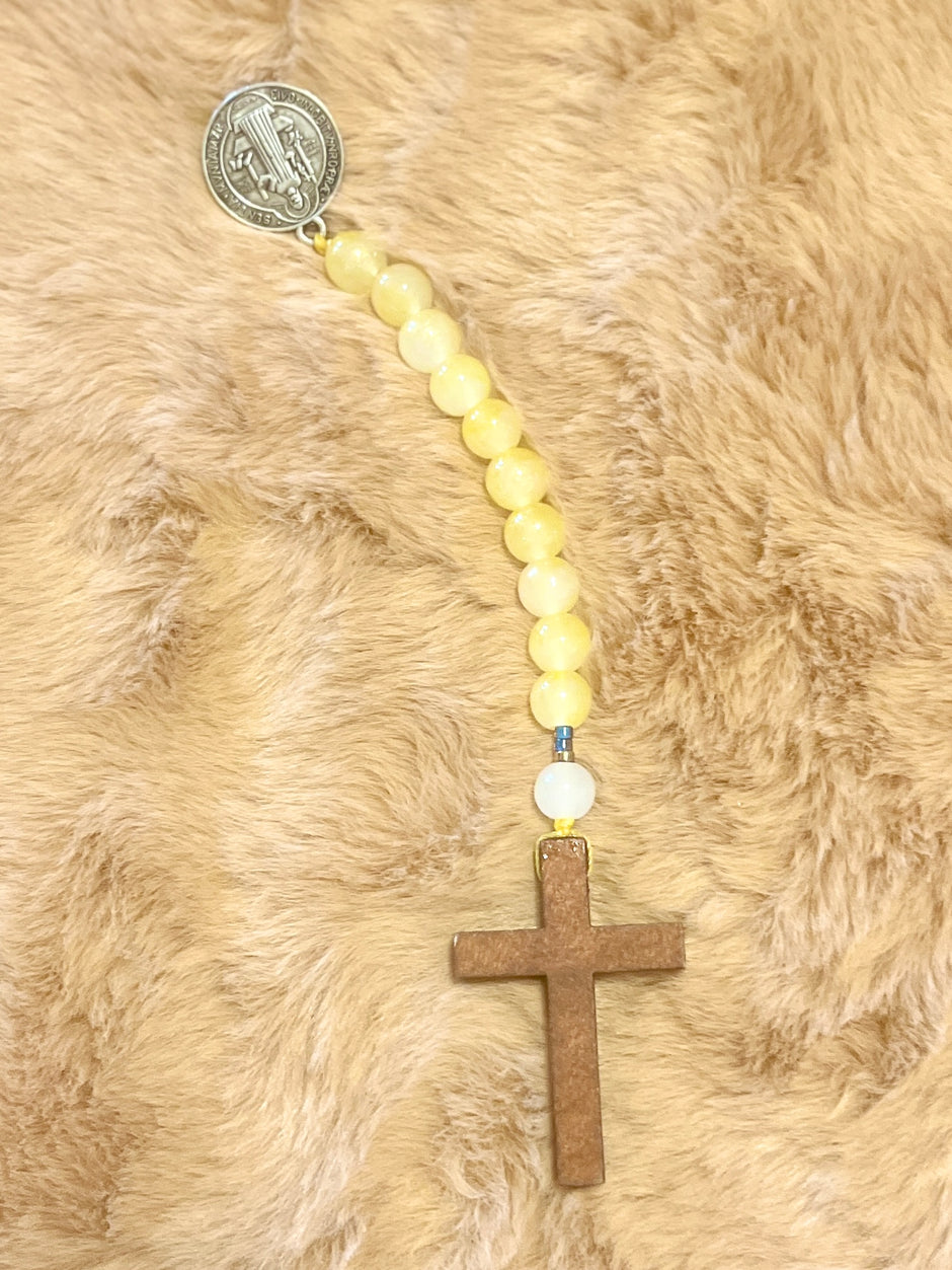 Frosted Glow Pocket Rosary - St. Benedict Protection Medal