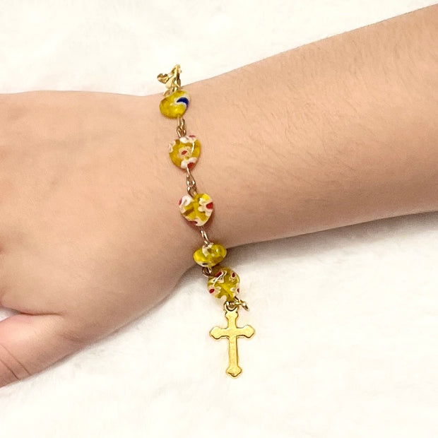 Confetti Glass Heart Rosary Bracelet - Pick Your Style