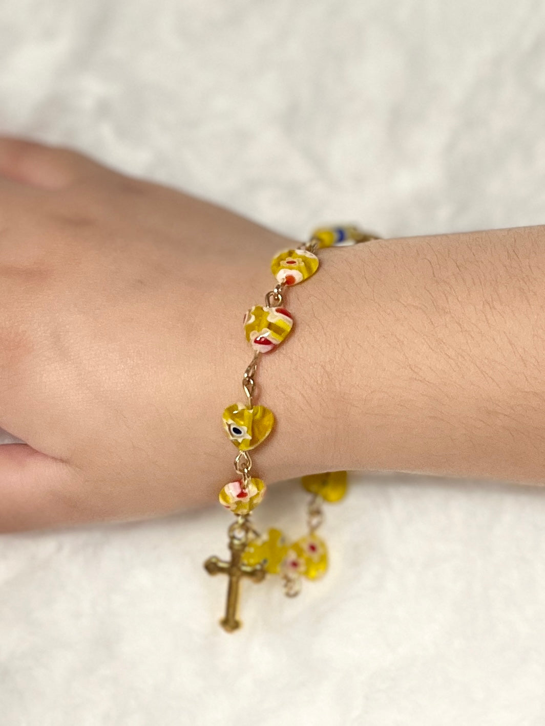 Confetti Glass Heart Rosary Bracelet - Pick Your Style
