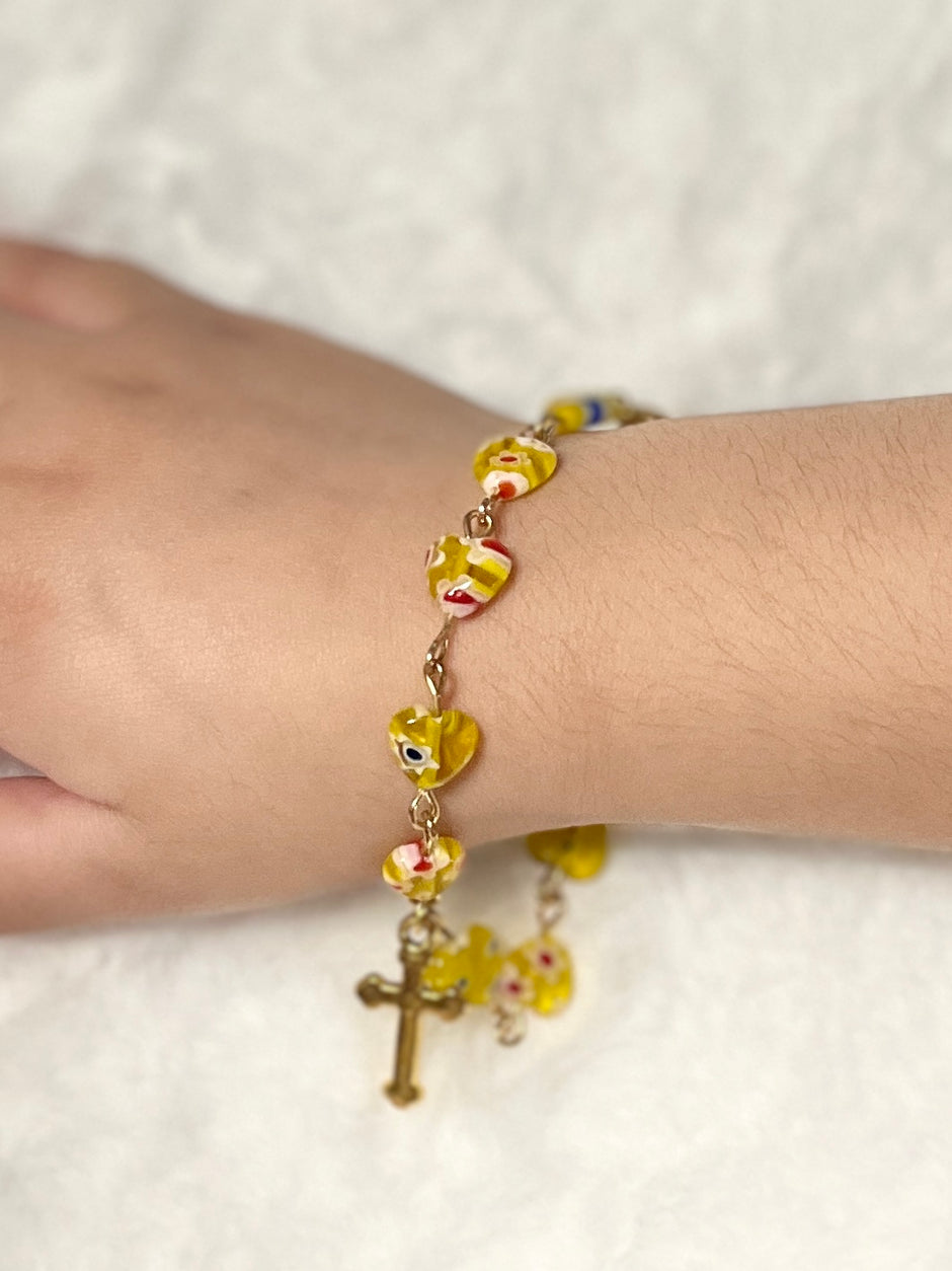 Confetti Glass Heart Rosary Bracelet - Pick Your Style