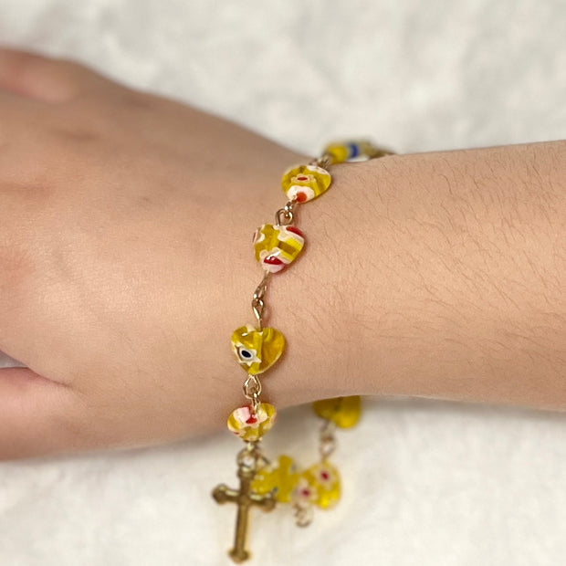 Confetti Glass Heart Rosary Bracelet - Pick Your Style