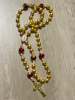 Gold-Plated Hail Mary & Crimson Glass Traditional Rosary