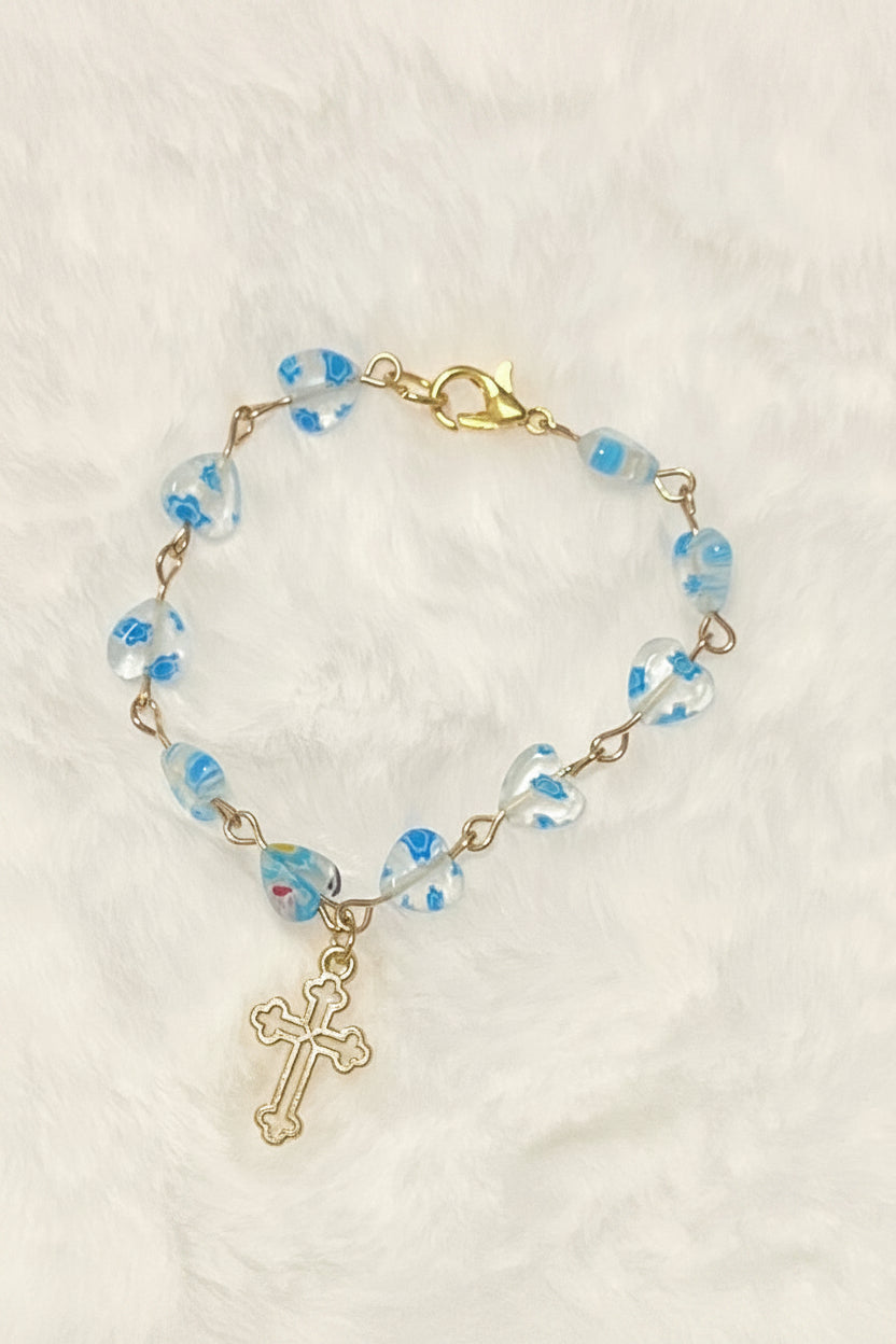 Confetti Glass Heart Rosary Bracelet - Pick Your Style