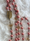 Coral Pink Pearlized Traditional Rosary - Antique Bronze Crucifix