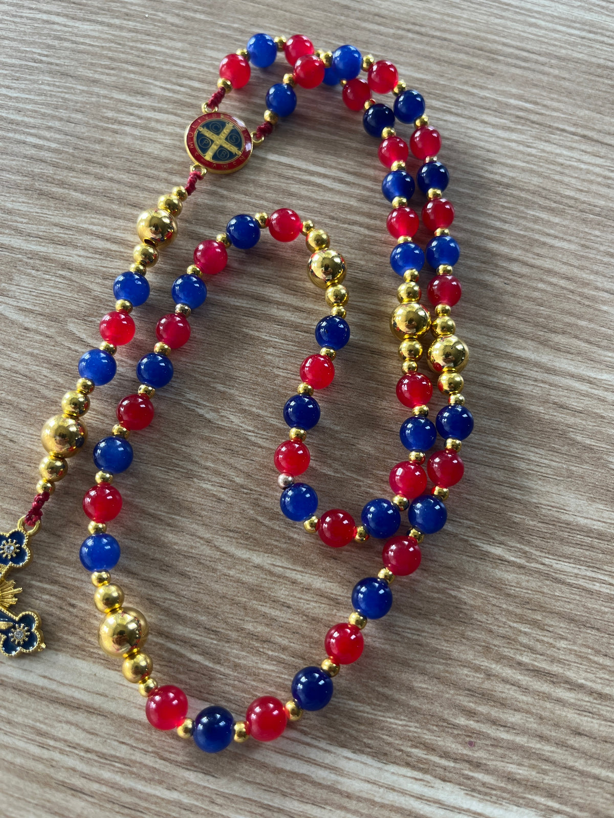 Patriot Blue & Crimson Glass Traditional Rosary - Gold-Plated Accents