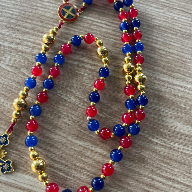 Patriot Blue & Crimson Glass Traditional Rosary - Gold-Plated Accents