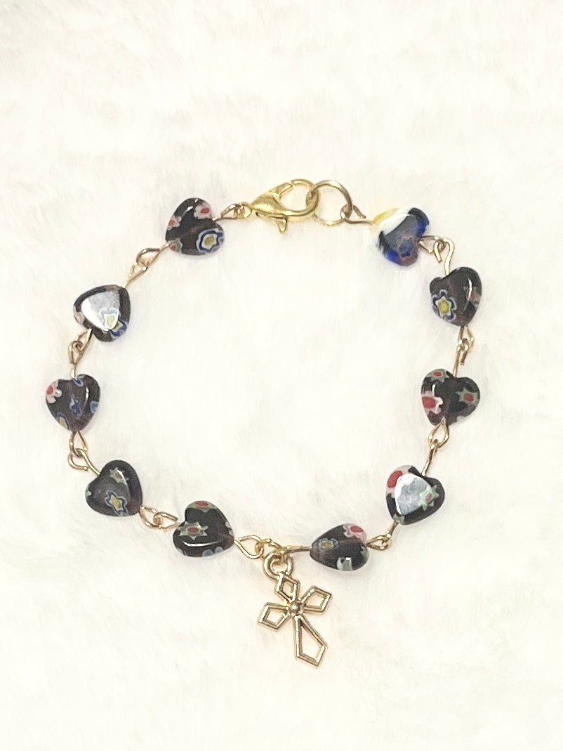 Confetti Glass Heart Rosary Bracelet - Pick Your Style