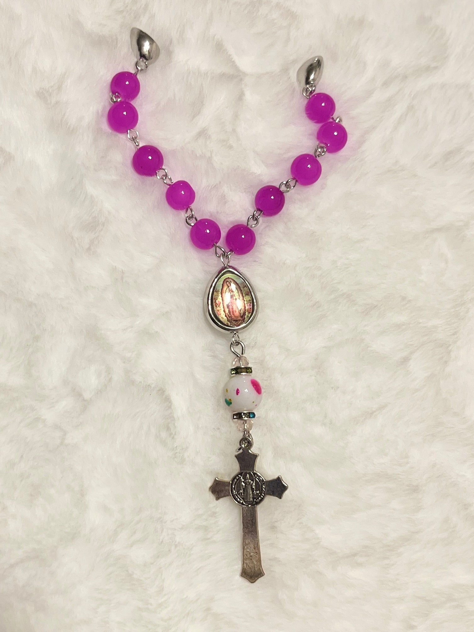 Fuchsia Glass & Confetti Porcelain 3-Piece Rosary Gift Set