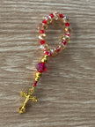 Champagne & Ruby Crystal Pocket Rosary - Gold Openwork Cross