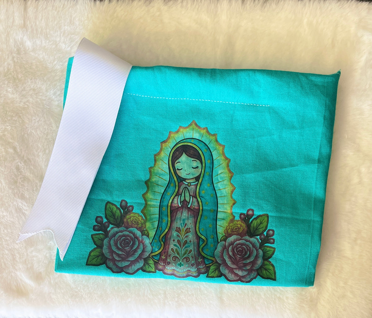 Our Lady of Guadalupe Teal Fabric Rosary Pouch & Gift Bag