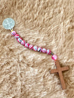 Assorted Marble & Candy Swirl Pocket Rosary - Wood Cross