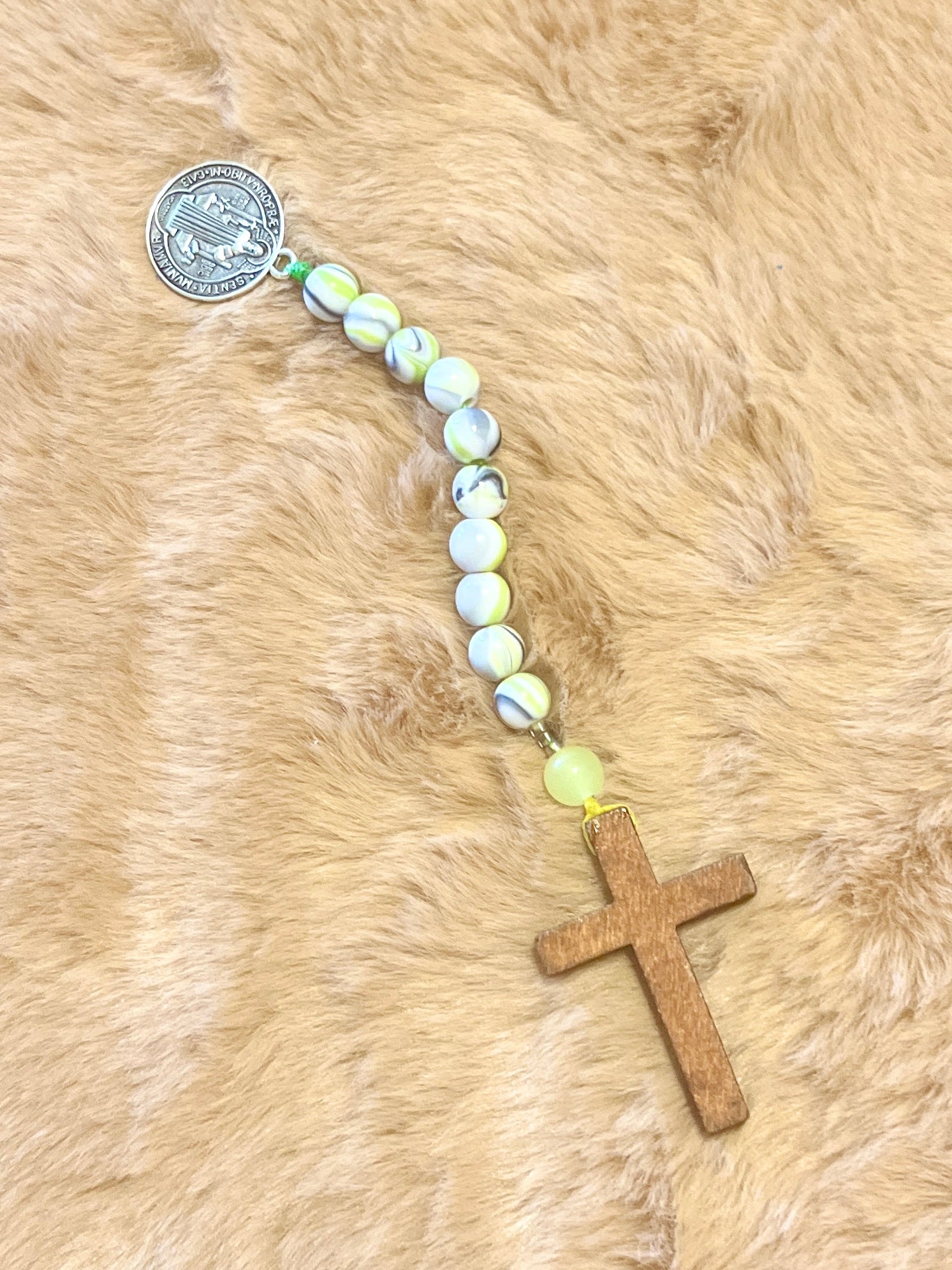 Assorted Marble & Candy Swirl Pocket Rosary - Wood Cross