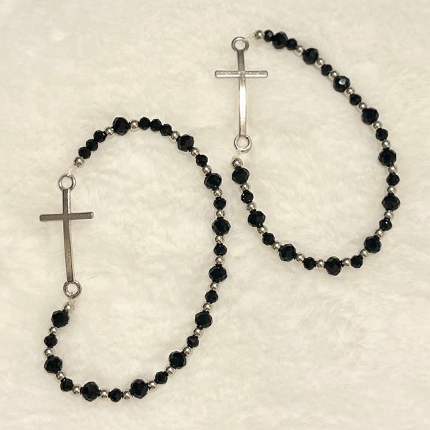 Jet Black Crystal Single-Decade Stretch Rosary Bracelet