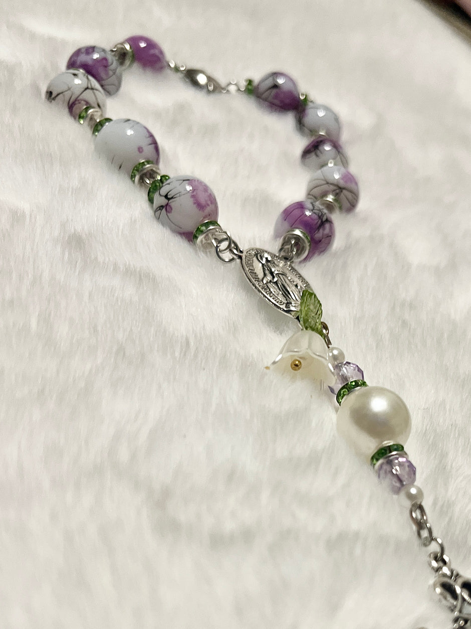 Orchid Vine Pocket Rosary - Heart Magnet Clasp & Lily Charm