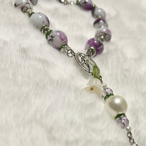 Orchid Vine Pocket Rosary - Heart Magnet Clasp & Lily Charm