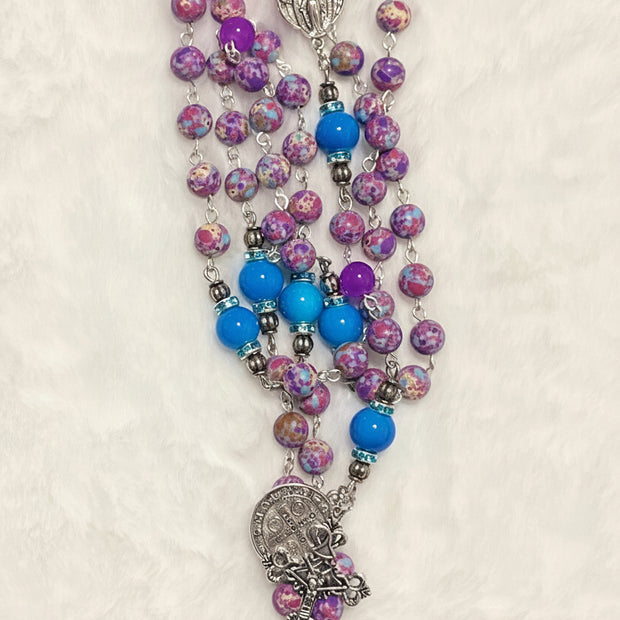 Purple Sea Sediment Jasper & Cobalt Blue Glass Rosary