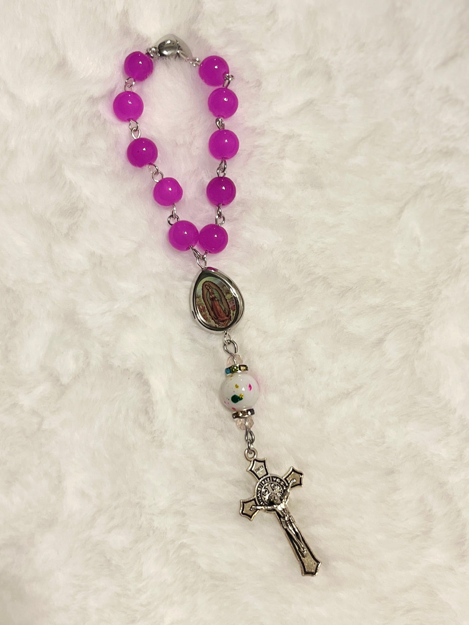 Fuchsia Glass & Confetti Porcelain 3-Piece Rosary Gift Set