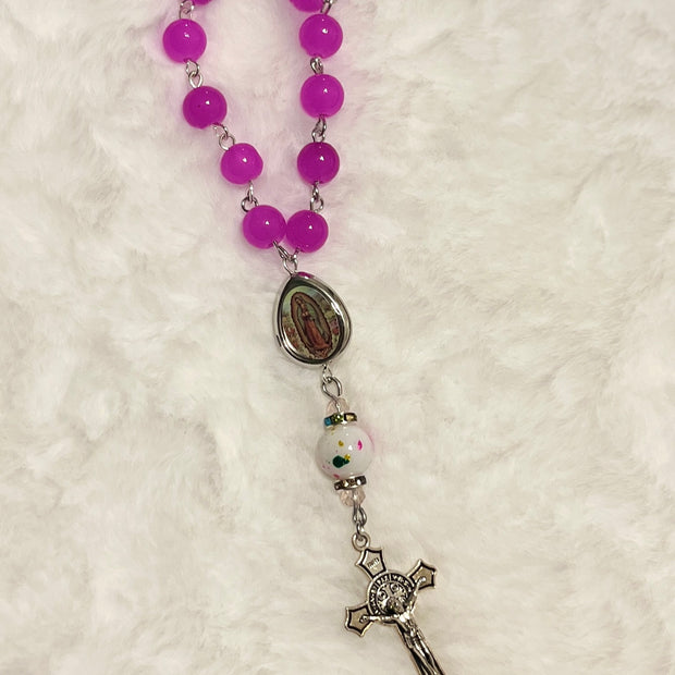 Fuchsia Glass & Confetti Porcelain 3-Piece Rosary Gift Set