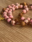 Pink Rhodonite Stone & Natural Wood Traditional Rosary