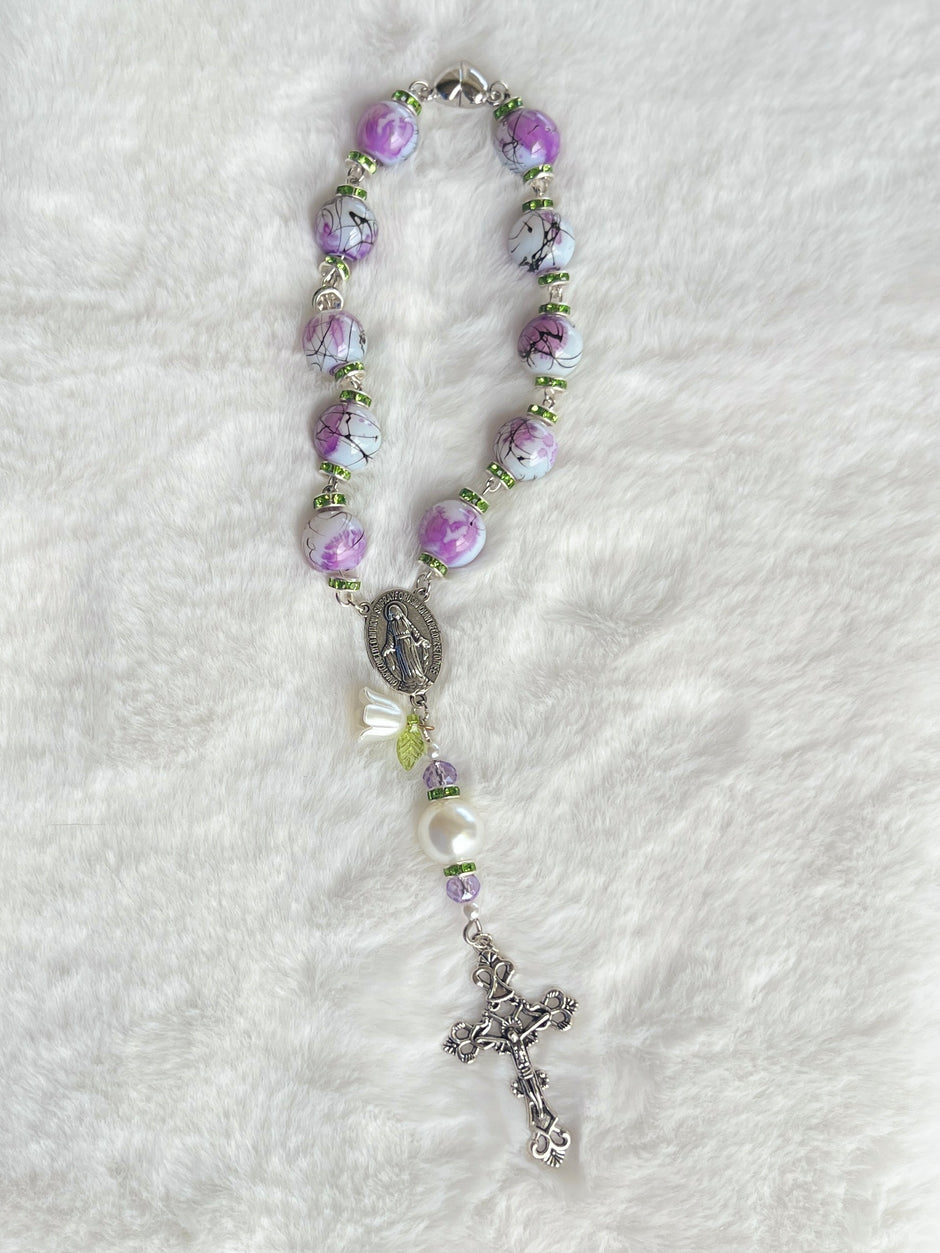 Orchid Vine Pocket Rosary - Heart Magnet Clasp & Lily Charm