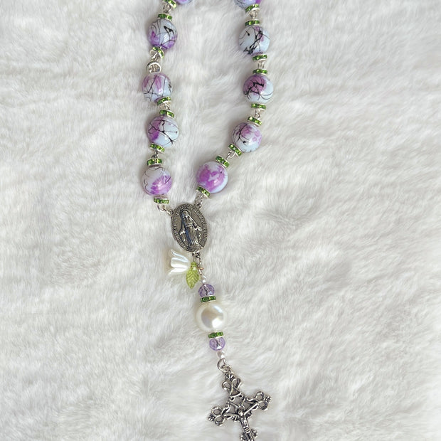 Orchid Vine Pocket Rosary - Heart Magnet Clasp & Lily Charm