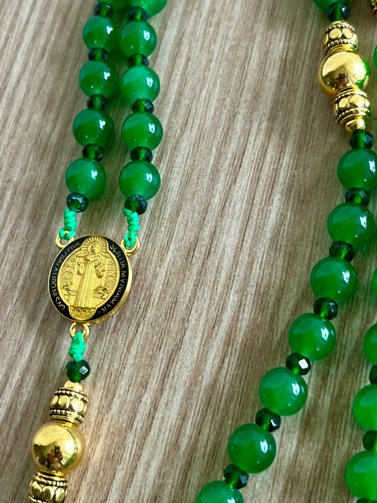 Emerald Green Glass & Gold-Plated Traditional Rosary