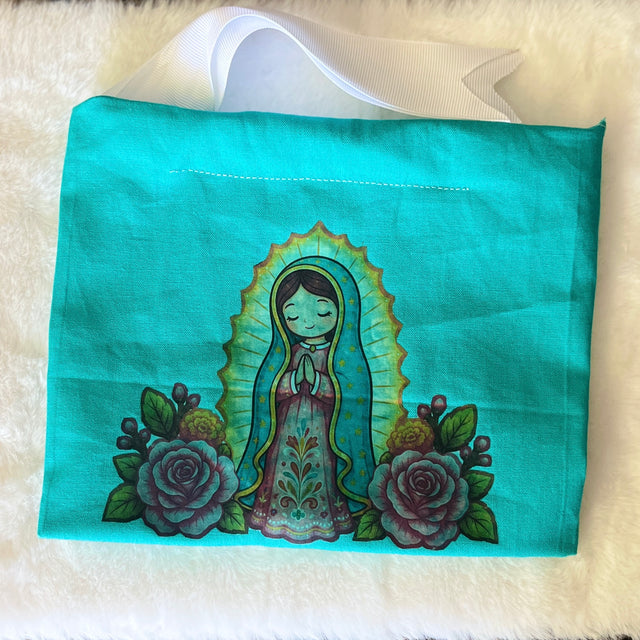 Our Lady of Guadalupe Teal Fabric Rosary Pouch & Gift Bag