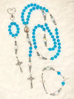 Sky Blue & Floral Porcelain 3-Piece Rosary, Bracelet & Keychain Gift Set